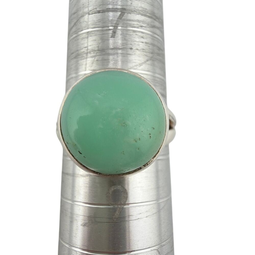 925 Sterling Silver Round Amazonite Cabochon Ring Size 8